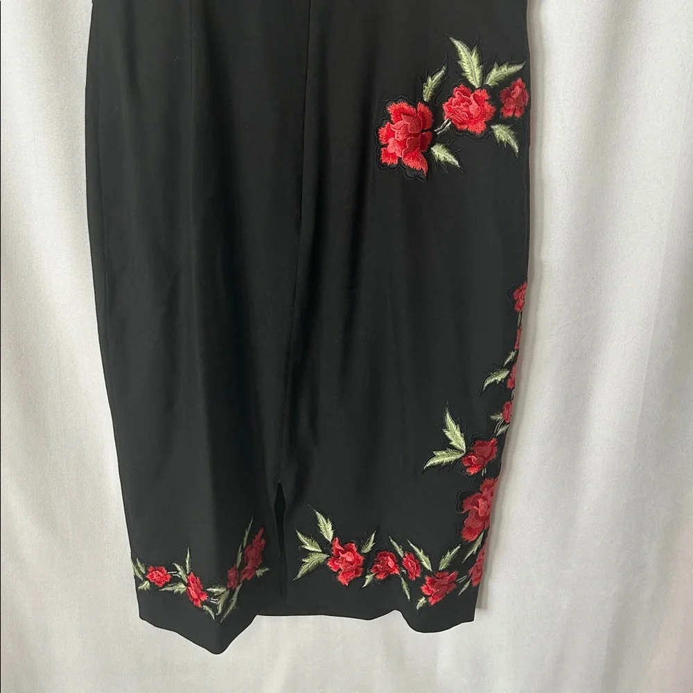 Karen Millen Sexy Black w/ Roses Spaghetti Straps Silk Sheath Dress **Sz 10** 🌹🌹 - Picture 5 of 7